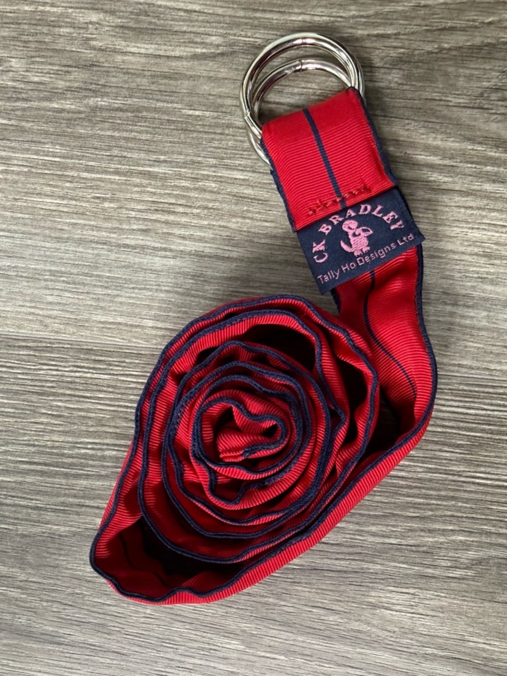 CK Bradley Red & Navy Stripe Webbing Belt with Silver Rings
